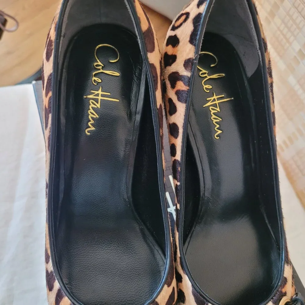 NWT COLE HAAN Pony Hair Peep-Toe Heels - Picture 4 of 6